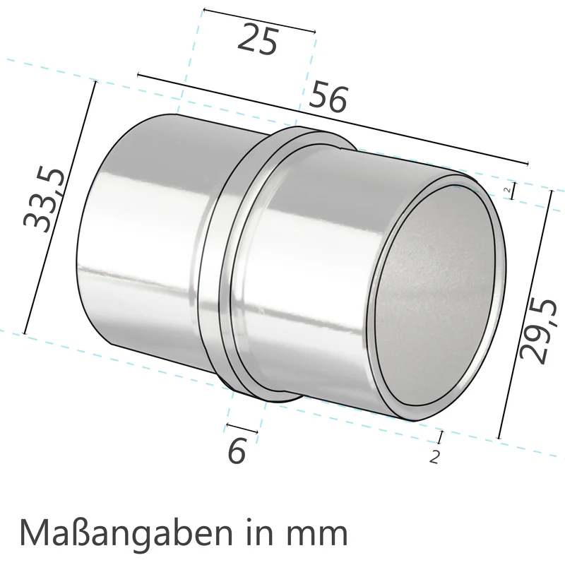 Edelstahl Rohrverbinder für 33,7 mm Rohre - V2A Fitting für Geländer Handlauf Balkon Verbindung gebürstet Steckverbinder Verbindung Steckverbindung