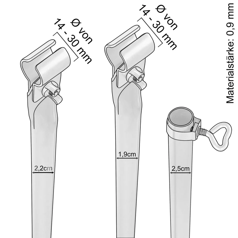 Stahl Verandastange Zeltstange - mit 2x Klemmen - teleskopierbar 210-290cm - 22/19mm - 3 Teile Verandastange leicht stabil - Ersatz Gestänge Zelt Vorzelt Camping Zubehör Teleskopstange Dachauflagestange