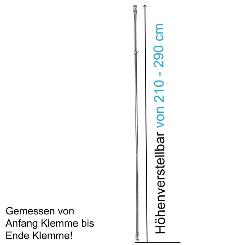 Stahl Verandastange Zeltstange - mit 2x Klemmen - teleskopierbar 210-290cm - 22/19mm - 3 Teile Verandastange leicht stabil - Ersatz Gestänge Zelt Vorzelt Camping Zubehör Teleskopstange Dachauflagestange