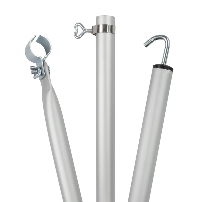 Aluminium Dachhakenstange Zeltstange - mit Klemme und Haken - teleskopierbar 210-290 cm - Ø28/25 mm 3 Teile - leicht stabil Ersatz Gestänge Zelt Vorzelt - Camping Teleskopstange Dachstange