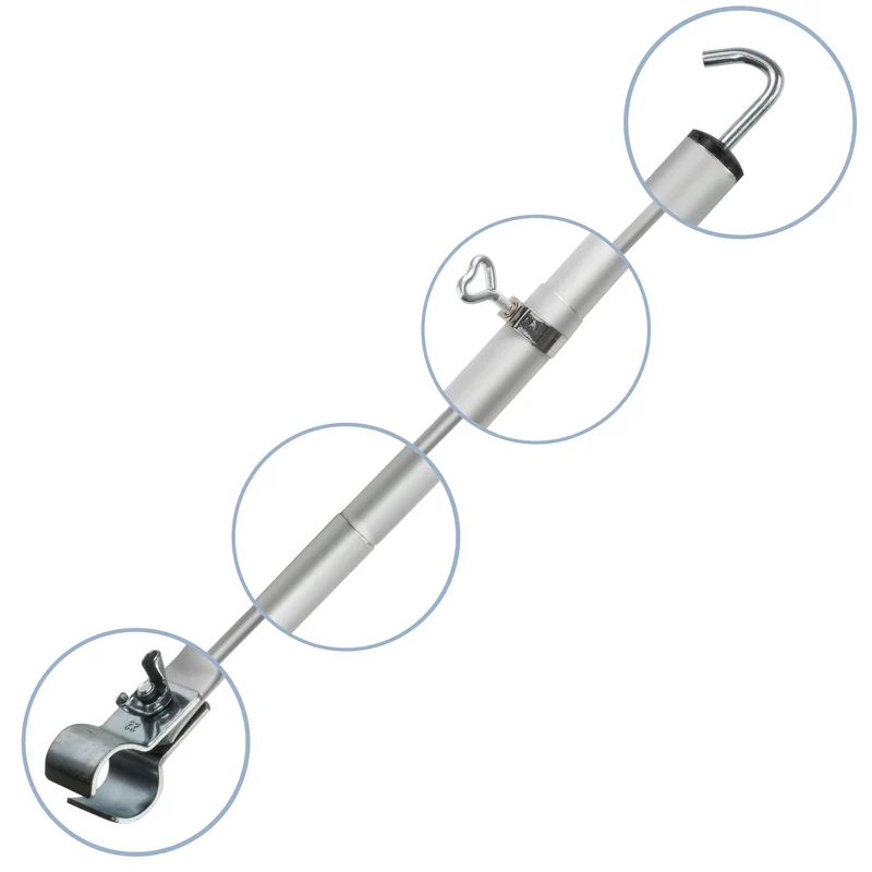 Aluminium Dachhakenstange Zeltstange - mit Klemme und Haken - teleskopierbar 210-290 cm - Ø28/25 mm 3 Teile - leicht stabil Ersatz Gestänge Zelt Vorzelt - Camping Teleskopstange Dachstange