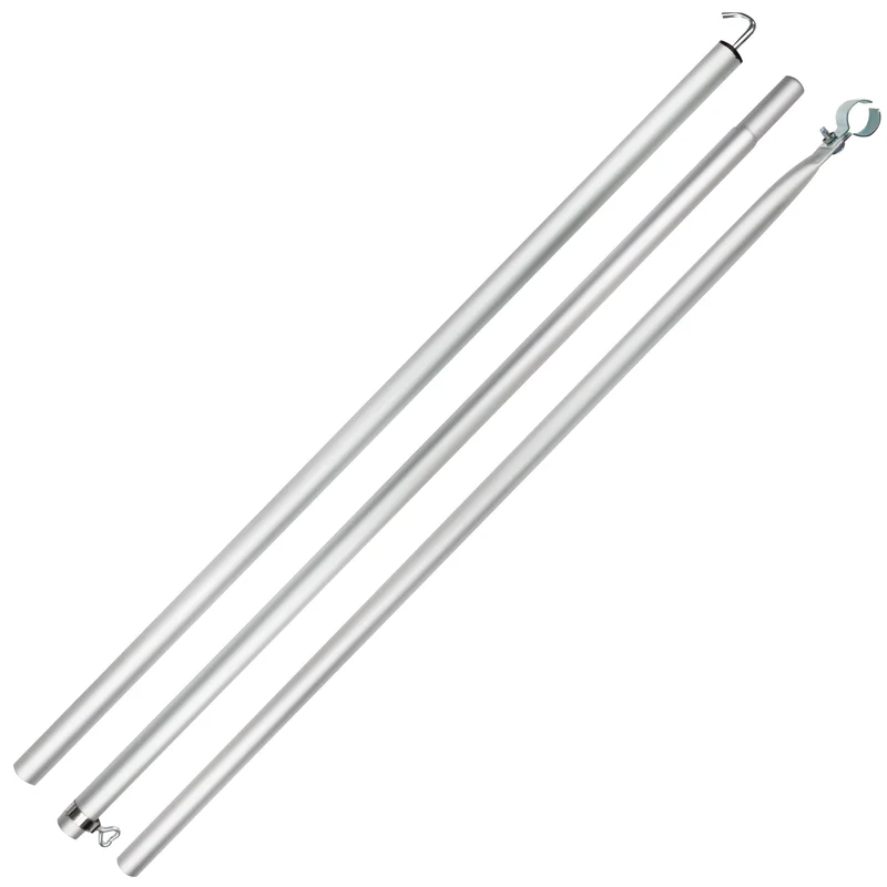 Aluminium Dachhakenstange Zeltstange - mit Klemme und Haken - teleskopierbar 210-290 cm - Ø28/25 mm 3 Teile - leicht stabil Ersatz Gestänge Zelt Vorzelt - Camping Teleskopstange Dachstange
