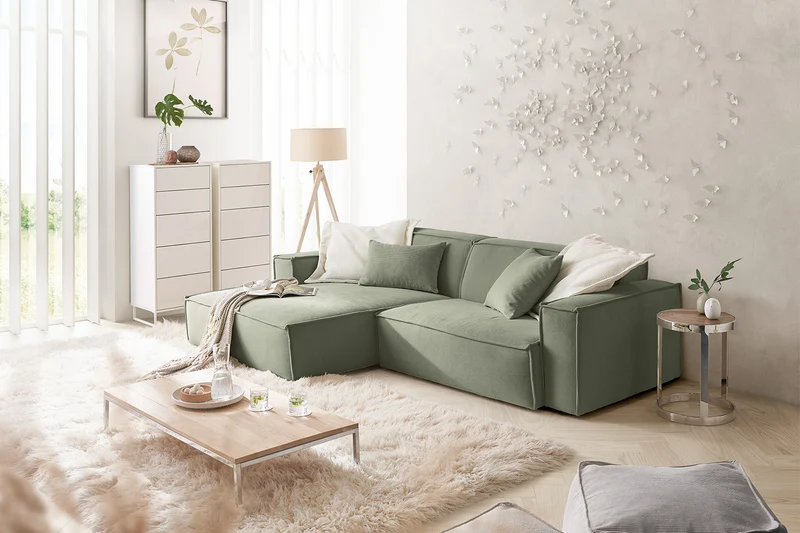 KAWOLA Sofa SAMU Ecksofa Feincord olivgrün