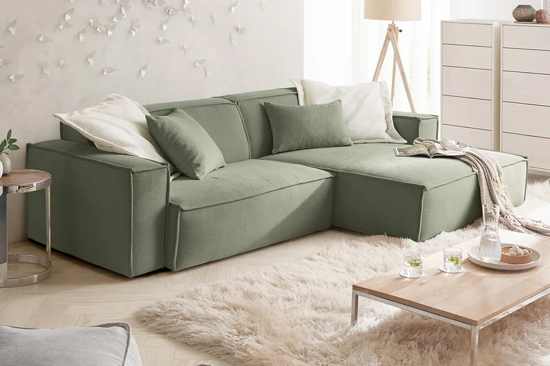 KAWOLA Sofa SAMU Ecksofa Feincord olivgrün