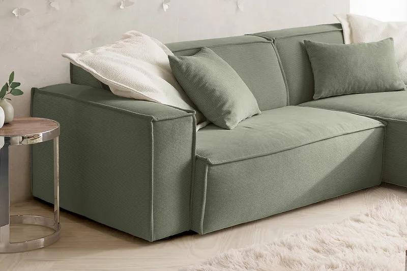 KAWOLA Sofa SAMU Ecksofa Feincord olivgrün