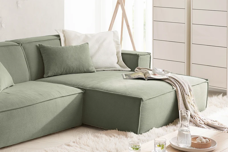 KAWOLA Sofa SAMU Ecksofa Feincord olivgrün