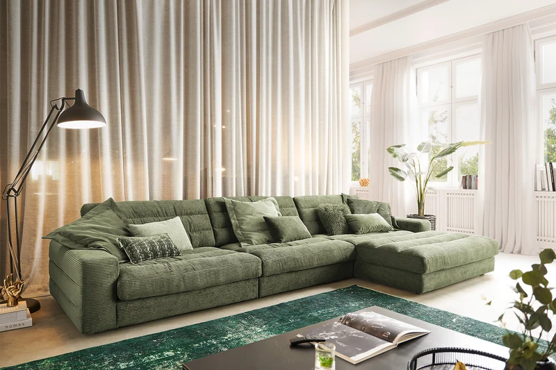 KAWOLA Sofa LANA XL Ecksofa Cord olivgrün