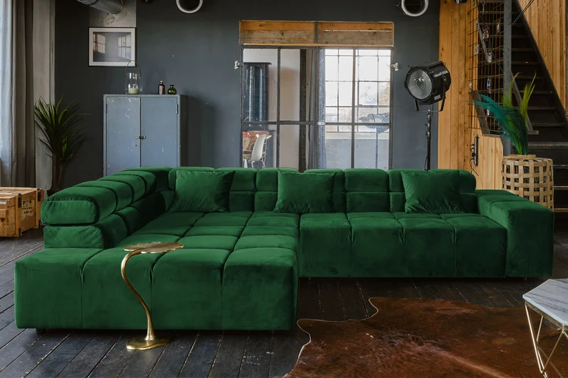 KAWOLA Sofa NEVADA Ecksofa Velvet smaragd