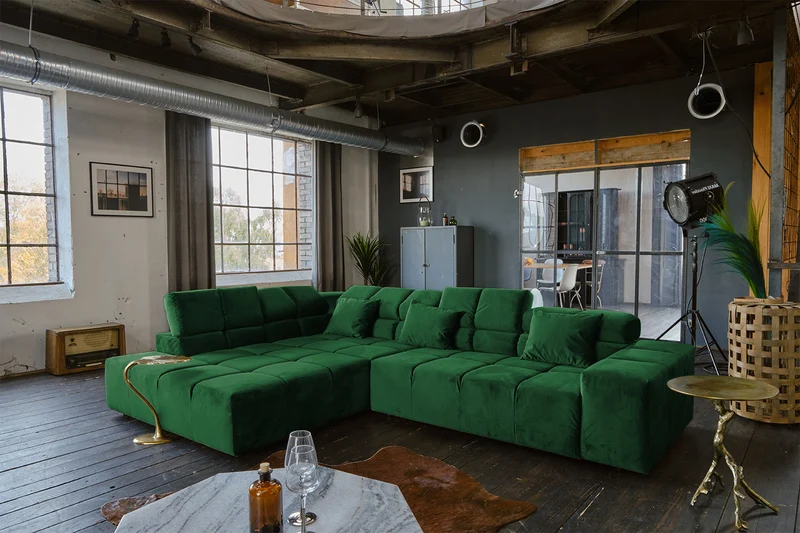KAWOLA Sofa NEVADA Ecksofa Velvet smaragd
