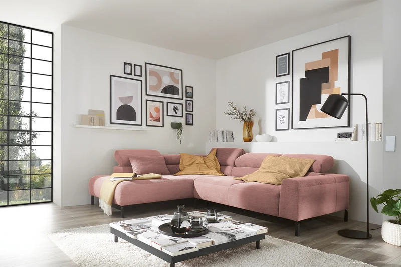 KAWOLA Sofa DELIA Ecksofa Feincord rosa