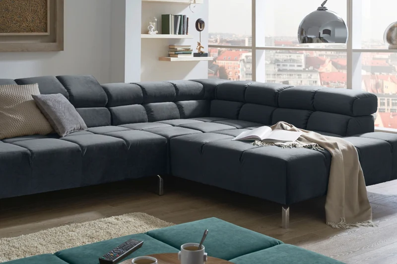 KAWOLA Sofa NELSON Ecksofa Velvet schwarz