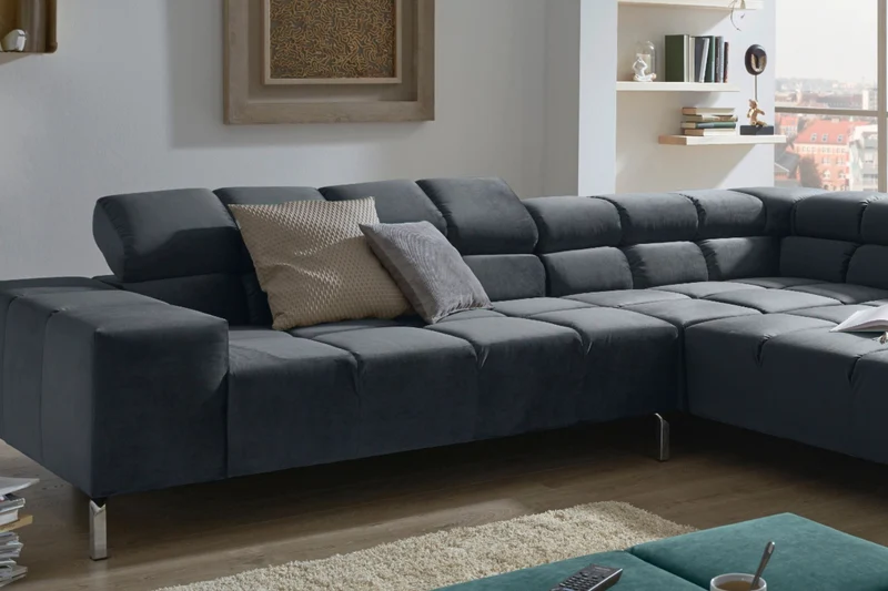 KAWOLA Sofa NELSON Ecksofa Velvet schwarz