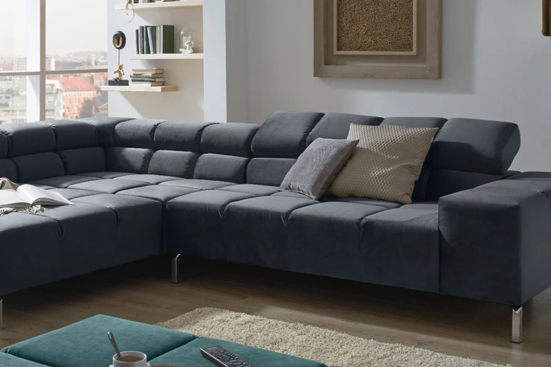 KAWOLA Sofa NELSON Ecksofa Velvet schwarz