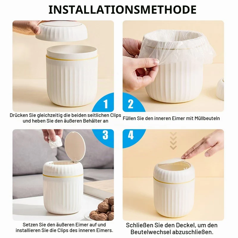 Tischmülleimer mit Deckel, 2L Mini Mülleimer mit Aufpoppen