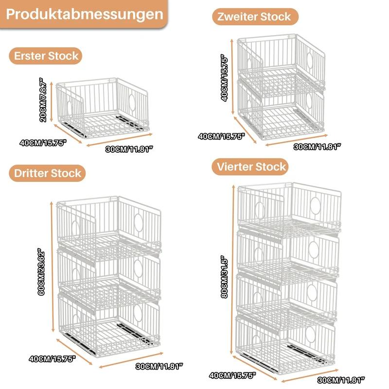 Kleiderschrank Organizer, 4 Stück Metall Aufbewahrungsbox, Weiß