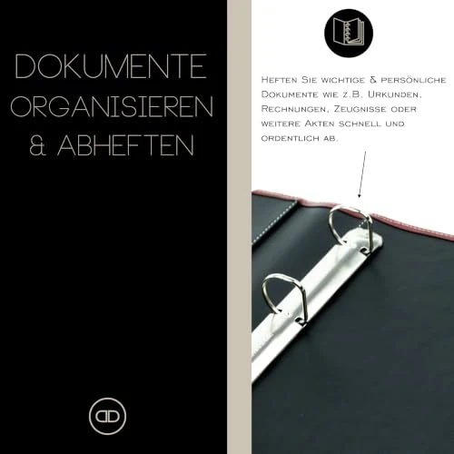 DELMON VARONE - Personalisierbare Dokumentenmappe DIN A4 CambridgeLeder Rot - Echtleder Ringbuch Sammelmappe zum Abheften von Dokumenten, Urkunden & Akten - Ordner mit 3 Einsteckfächern