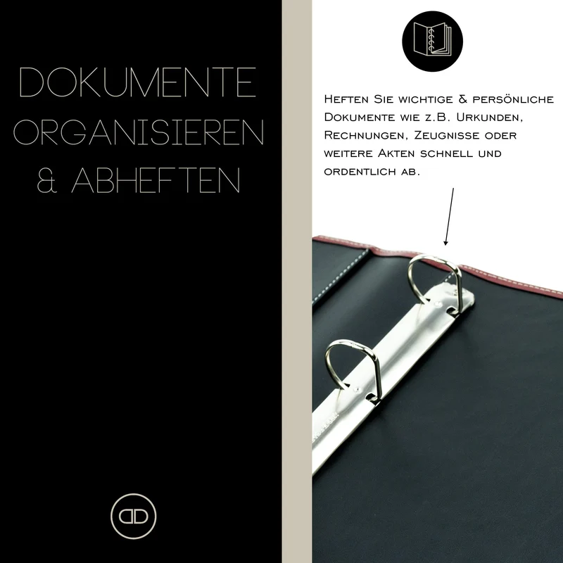 DELMON VARONE - Personalisierbare Dokumentenmappe DIN A4 CambridgeLeder Rot - Echtleder Ringbuch Sammelmappe zum Abheften von Dokumenten, Urkunden & Akten - Ordner mit 3 Einsteckfächern