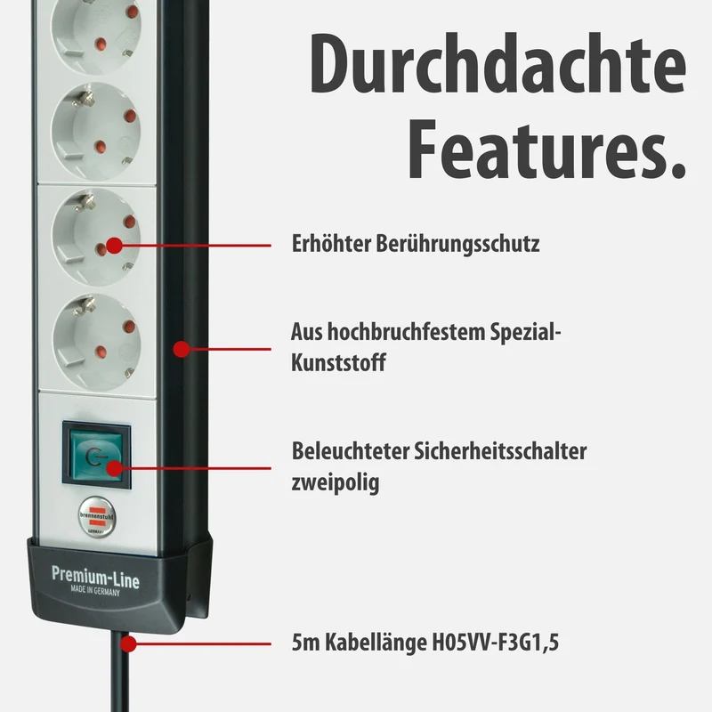 Brennenstuhl Premium-Line Steckdosenleiste 8-Fach, 5m