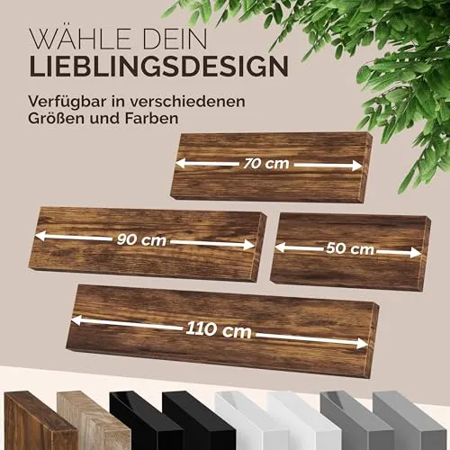 CASARIA Schweberegal 70 cm, Dunkle Eiche, 15 kg, verdeckte Wandhalterung