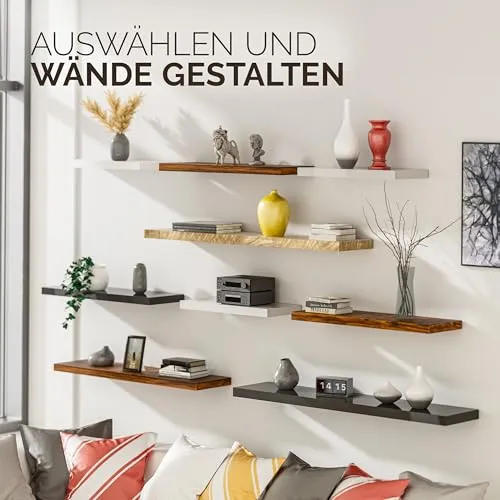 CASARIA Schweberegal 70 cm, Dunkle Eiche, 15 kg, verdeckte Wandhalterung