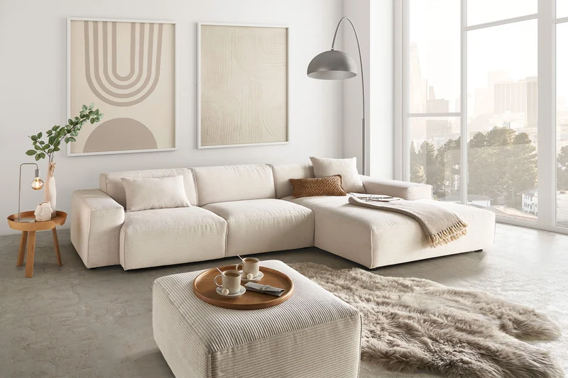 KAWOLA Sofa RANI Ecksofa Cord cremeweiß