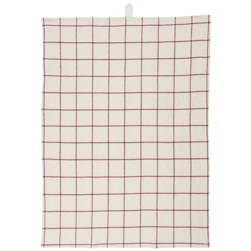 Vintage Geschirrtuch 50x70cm Karo Beige Rot 100% Baumwolle Geschirr Handtuch