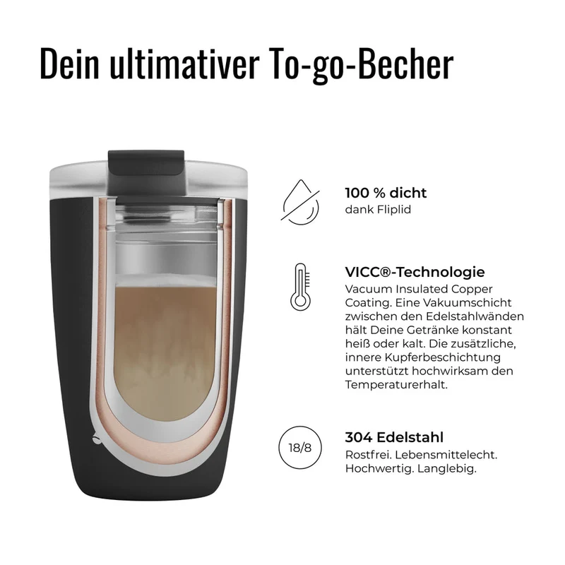 FLSK To-Go - Cup aus Edelstahl, denim, 350ml, 14,2cm hoch mit Deckel