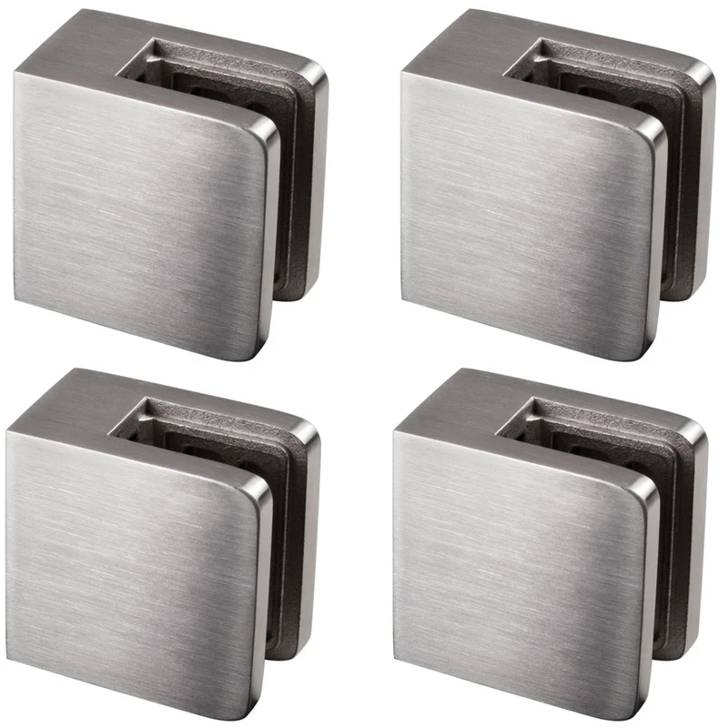 4x Edelstahl Glashalter eckig für 8 mm Glas - Glasklemme flach für gerade Flächen Geländer Sicherung