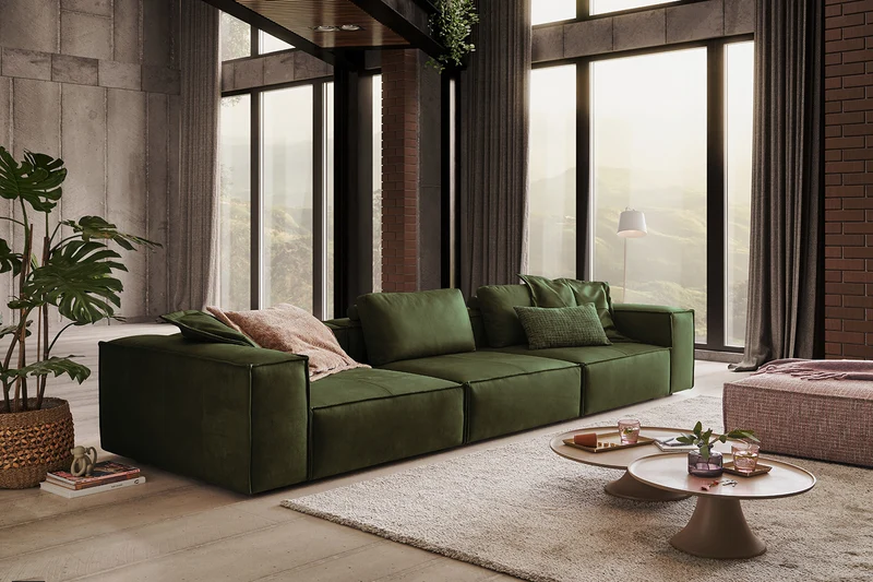 KAWOLA Sofa CARMO 4-Sitzer Leder olivgrün
