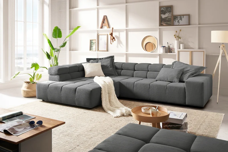 KAWOLA Sofa NEVADA Ecksofa Feincord anthrazit