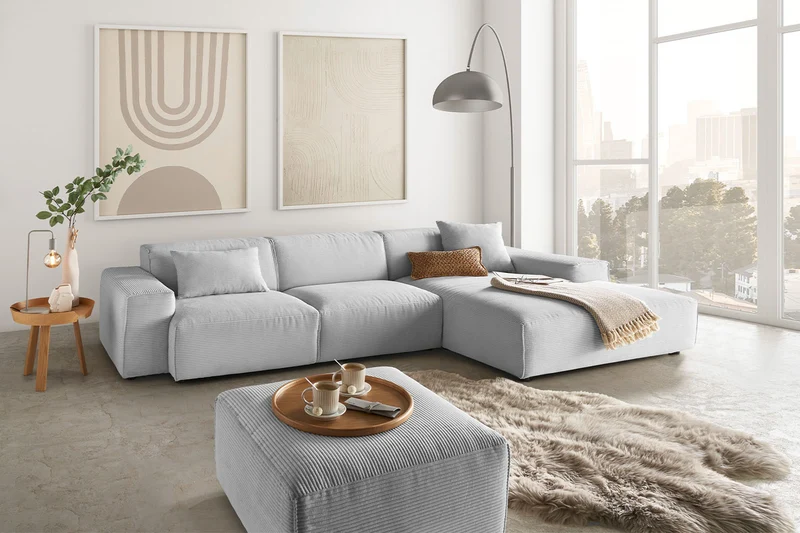 KAWOLA Sofa RANI Ecksofa Cord hellgrau