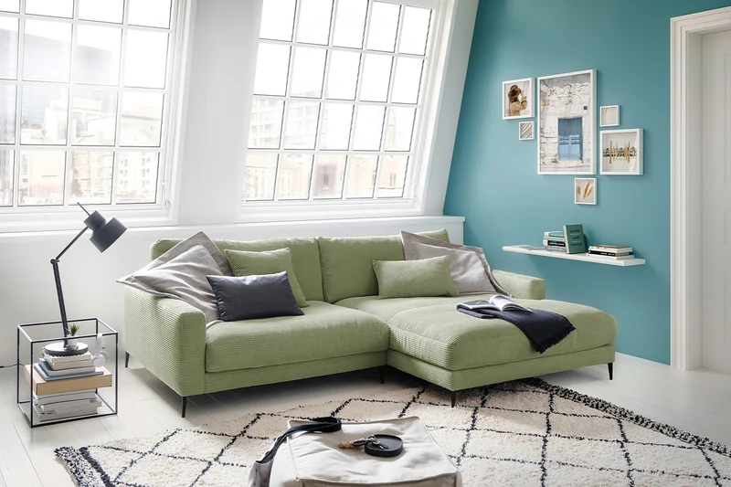 KAWOLA Ecksofa CARA Sofa Cord olivgrün