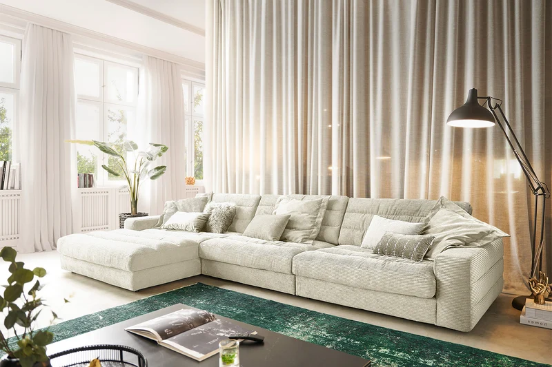 KAWOLA Sofa LANA XL Ecksofa Cord cremeweiß