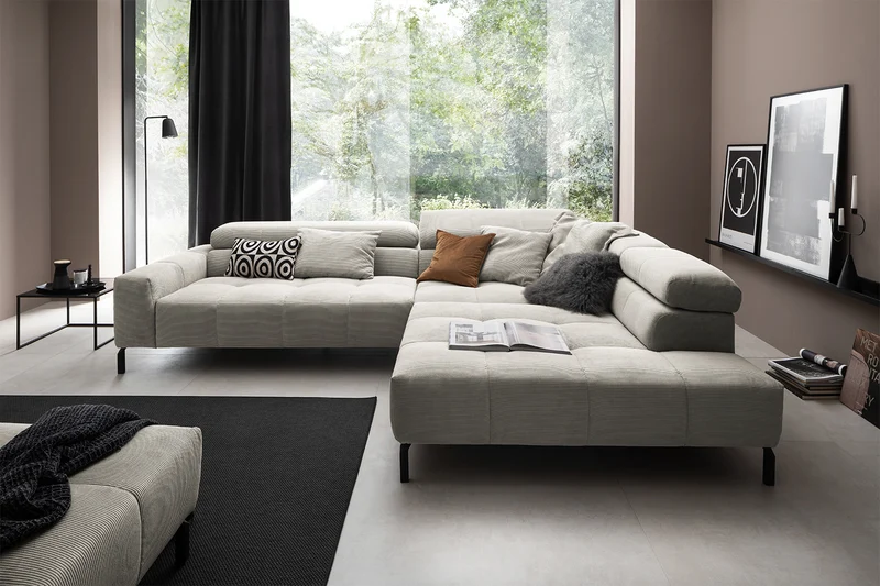 KAWOLA Sofa OHIO Ecksofa Feincord silber