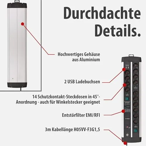 Brennenstuhl Premium-Protect-Line Gaming-Steckdosenleiste 14-Fach, 3m