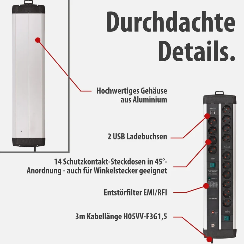 Brennenstuhl Premium-Protect-Line Gaming-Steckdosenleiste 14-Fach, 3m