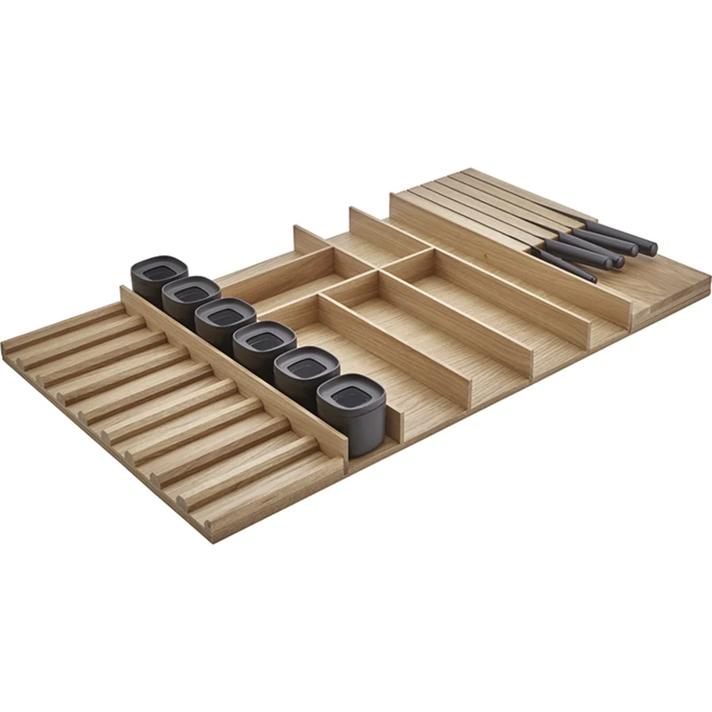 nobilia Holz-Besteckeinsatz Eiche mit Messerblock, Vorratsdosen und Einsatz für BE-MVGS90E 82,7 cm