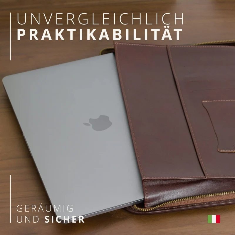 Konferenzmappe A4 aus 100% vollnarbiges Leder mit Reißverschluss - handgefertigt in Italien von erfahrenen Handwerkern - Navy