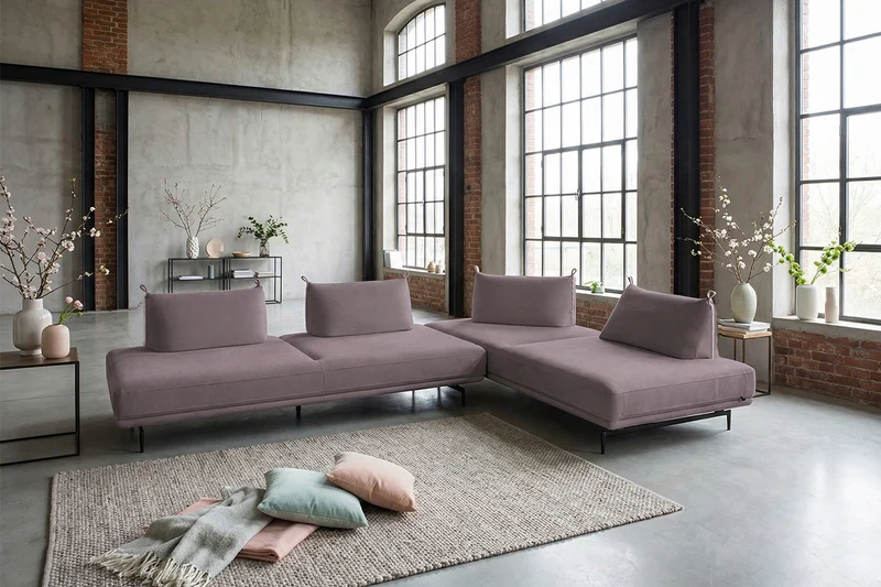KAWOLA Ecksofa CANE Schlafsofa Daybed Stoff lila