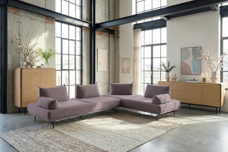 KAWOLA Ecksofa CANE Schlafsofa Daybed Stoff lila