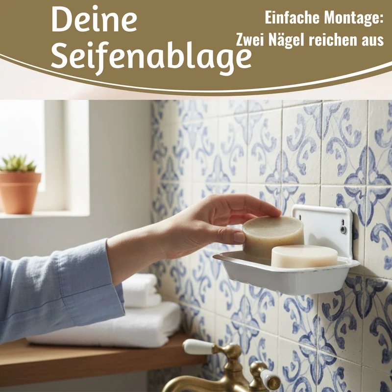 IB Laursen Seifenschale Emaille Weiß 16cm mit Ablauf Wandmontage Seifenhalter