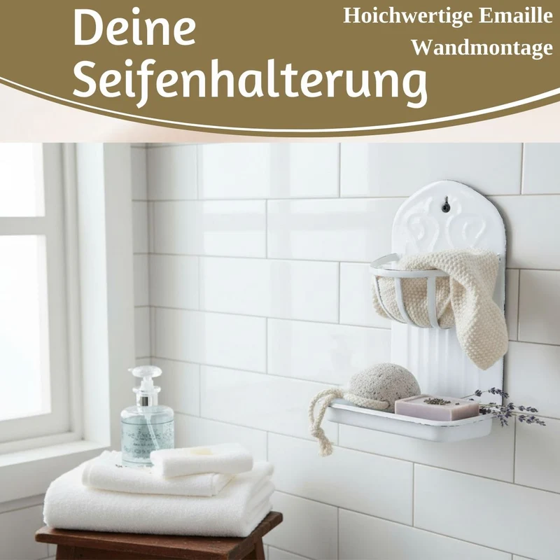IB Laursen Seifenschale Emaille Weiß 21cm mit Ablauf Wandmontage Seifenhalter