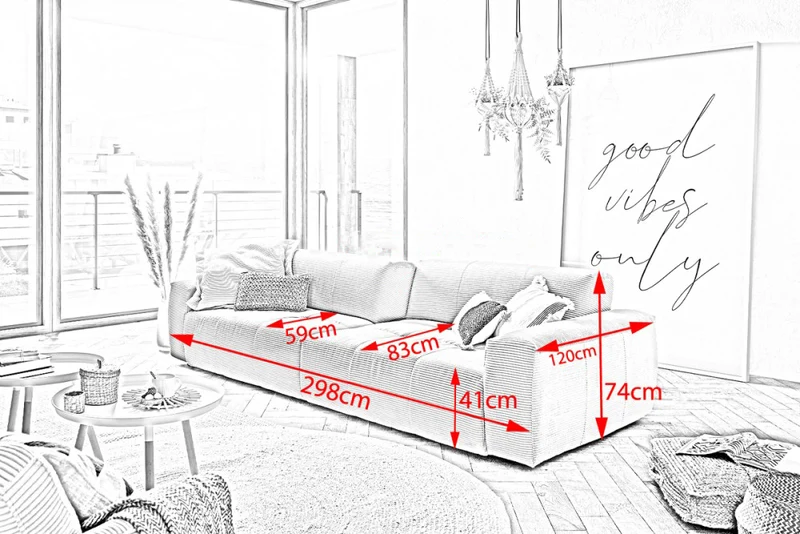 KAWOLA Big Sofa PALACE 3-Sitzer mit Sitztiefenverstellung Leder brandy