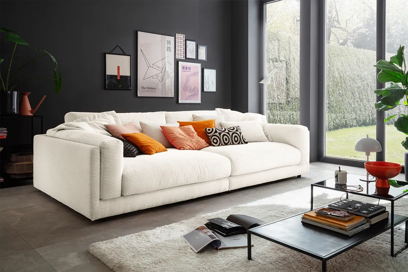 KAWOLA Big Sofa RAINA Cord cremeweiß