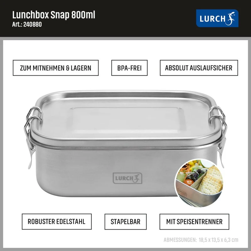Lurch, Lunchbox Snap Edelstahl, 800 ml