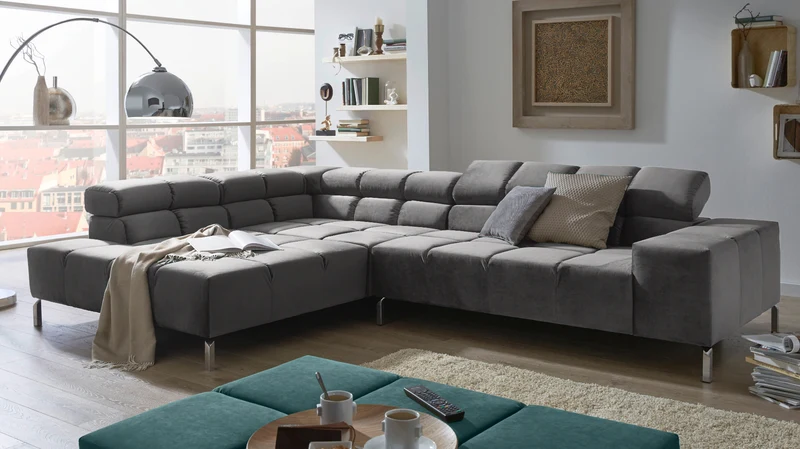 KAWOLA Sofa NELSON Ecksofa Velvet stone