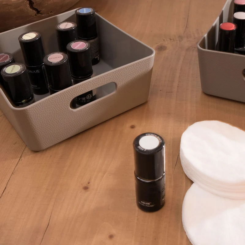Ordnungsbox - TAUPE Lederoptik - 15x15x6 cm - 1 Liter - Ordnungskorb - Regalorganizer Ordnungskorb - Organizerbox - Ordnungssystem
