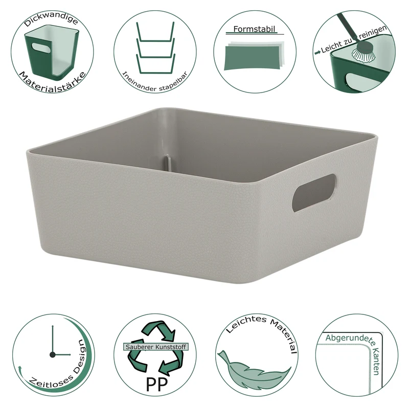 Ordnungsbox - TAUPE Lederoptik - 15x15x6 cm - 1 Liter - Ordnungskorb - Regalorganizer Ordnungskorb - Organizerbox - Ordnungssystem