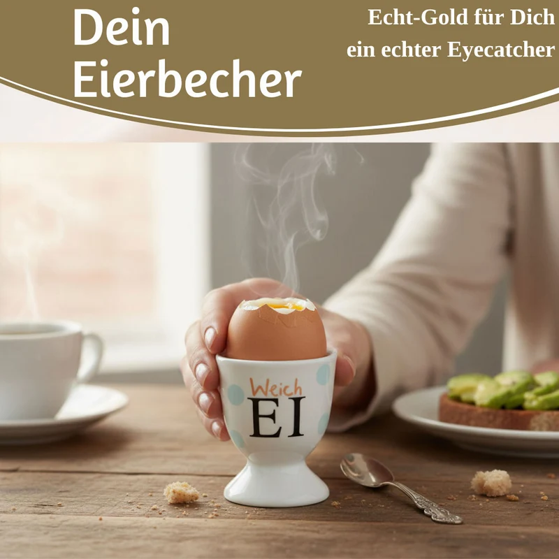 Eierbecher Echt-Gold Spruch "Weich Ei" Gute Laune Eierhalter