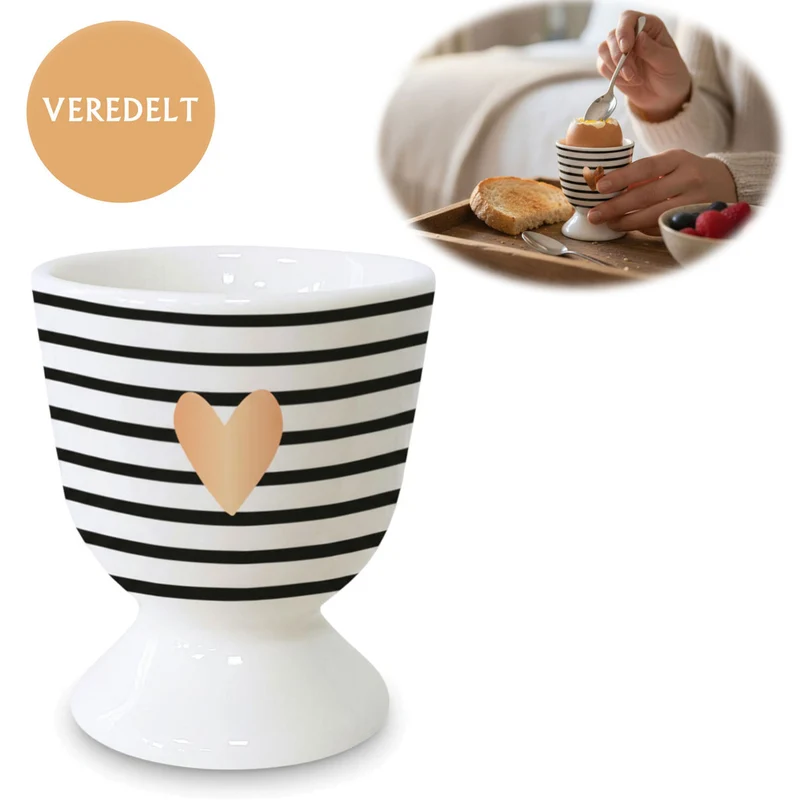 Eierbecher Echt-Gold Motiv "Herz Gold" Schwarz Weiß Gute Laune Eierhalter